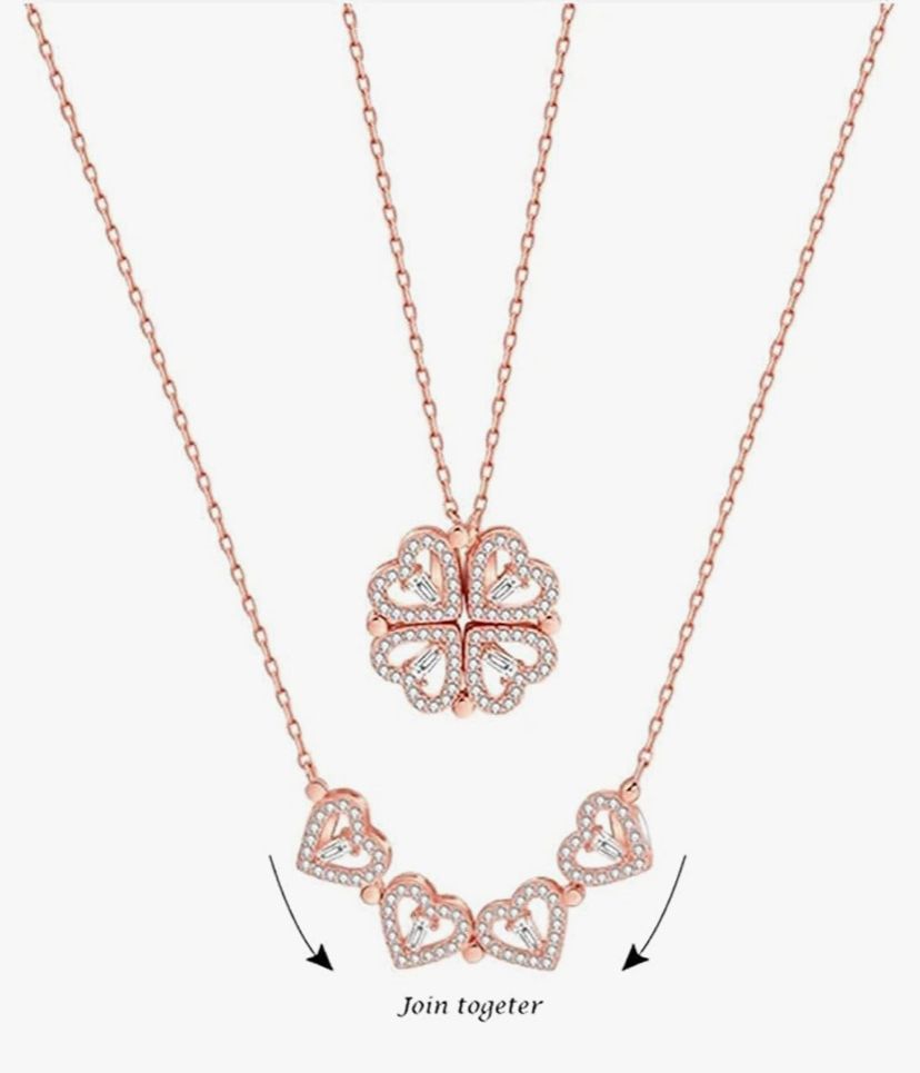 Rose Gold Plated Crystal Magnetic Clover Heart Pendant