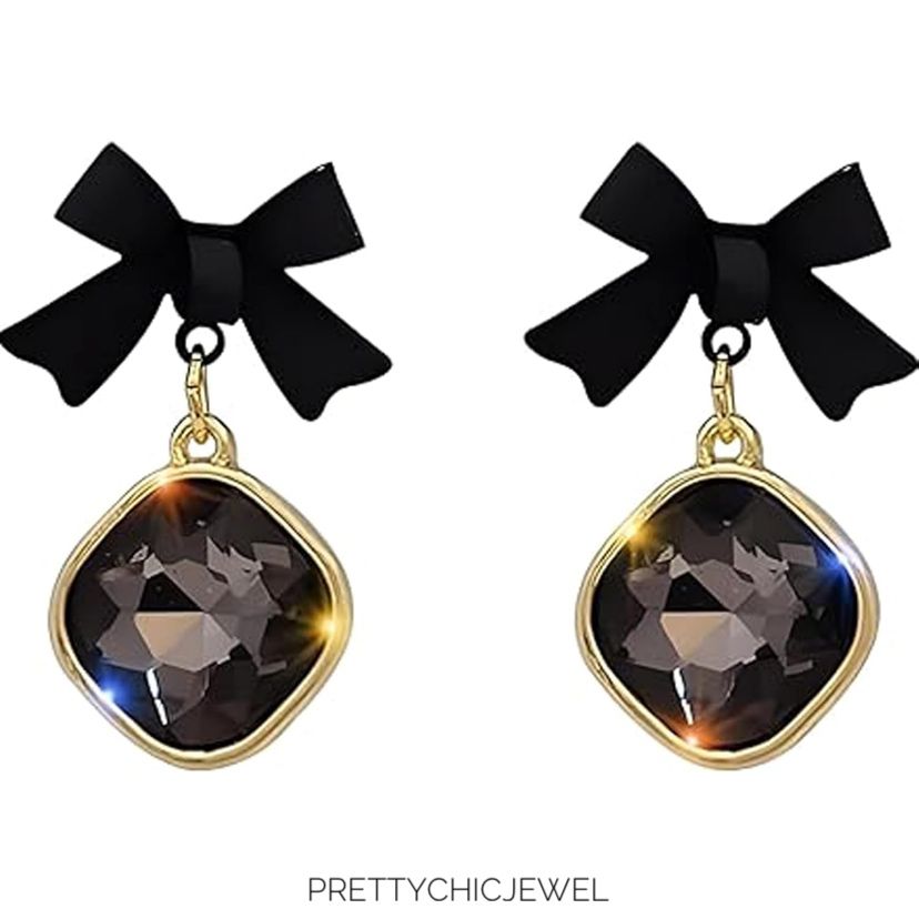 Black bow rhinestone earrings