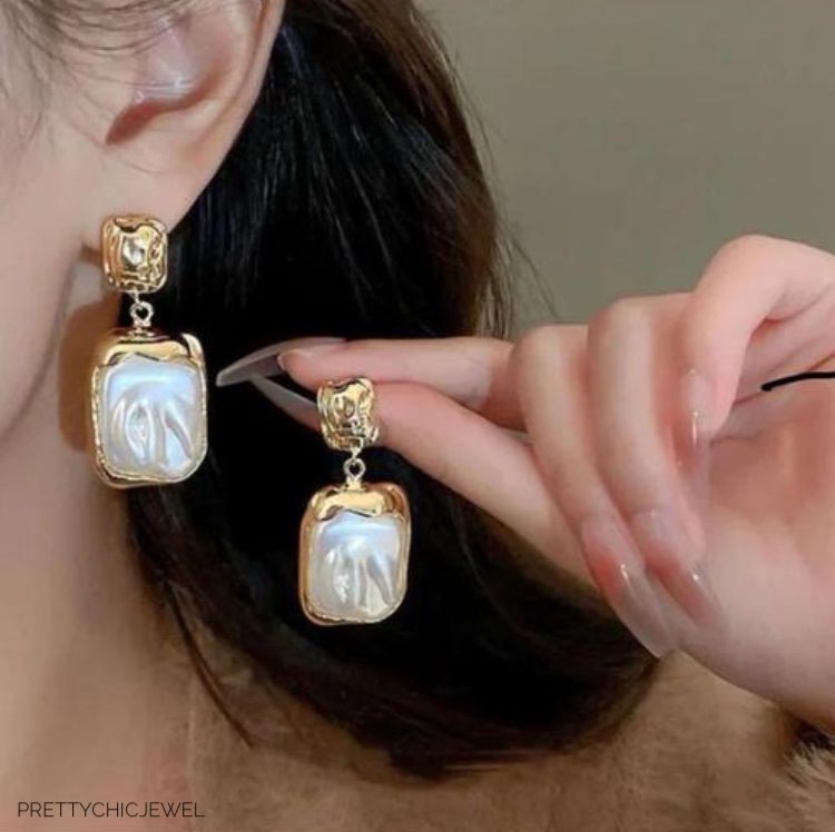 Gold Plated Baroque Pearl Drop Earrings