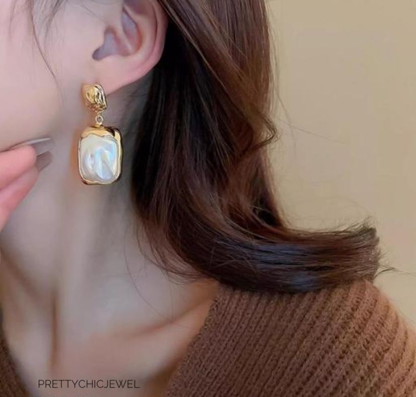 Gold Plated Baroque Pearl Drop Earrings