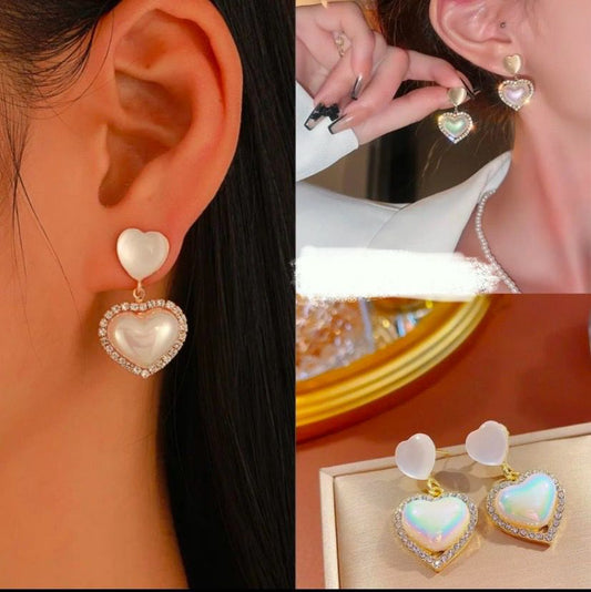White pearl heart korean earrings