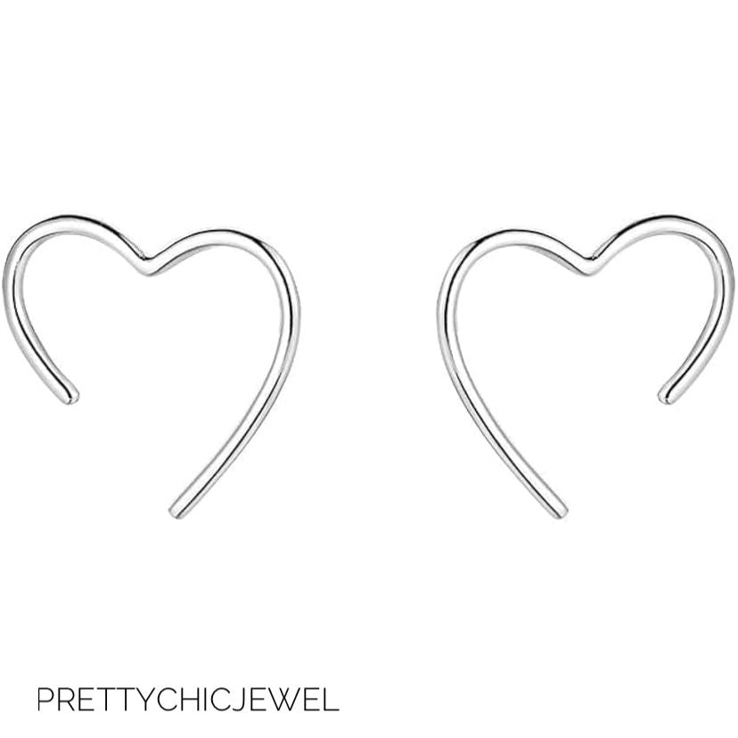 Silver heart korean earrings
