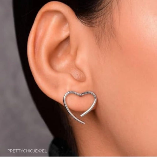 Silver heart korean earrings
