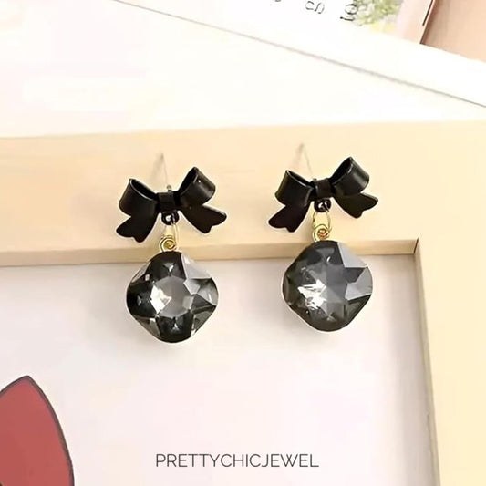 Black bow rhinestone  earrings