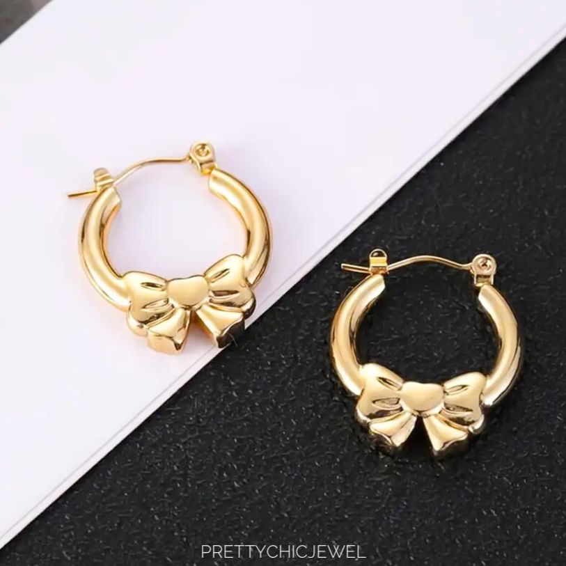 Golden Bow 🎀🎀 Hoop Earrings