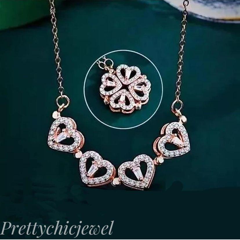 Rose Gold Plated Crystal Magnetic Clover Heart Pendant