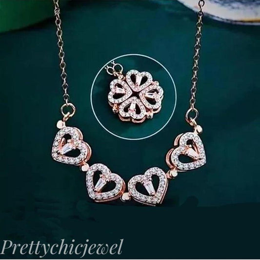 Rose Gold Plated Crystal Magnetic Clover Heart Pendant