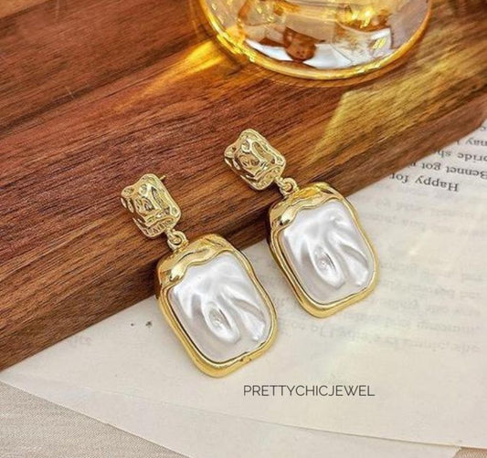 Gold Plated Baroque Pearl Drop Earrings